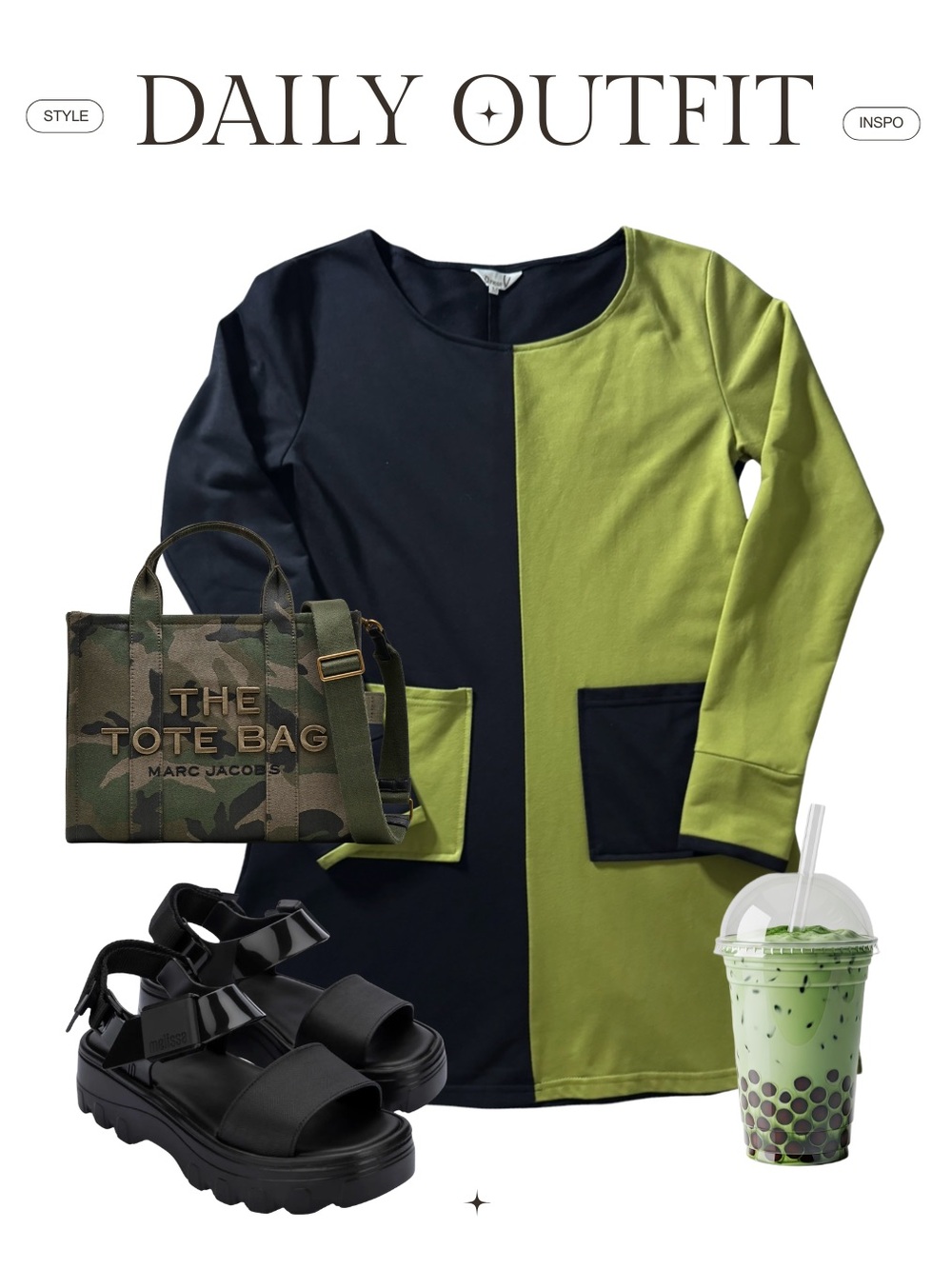 Dress V Black & Lime Colour-Blocked Long Sleeve Dress with Pockets - Picture 3 of 3